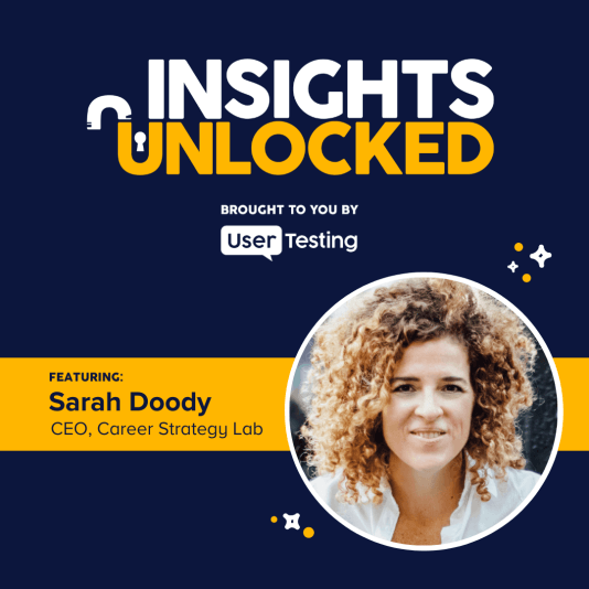 Podcast episode artwork with Sarah Doody about UX careers