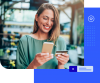 Image of woman holding up her credit card and phone