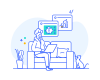 Illustration of person sitting on couch with laptop