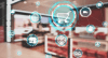 ecommerce digital icons overlaid on a photo of a storefront
