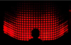 Black silhouette in front of red square background