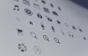 Black and white icons on a computer screen
