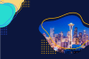 Picture of Seattle skyline surrounded by decorative illustrations