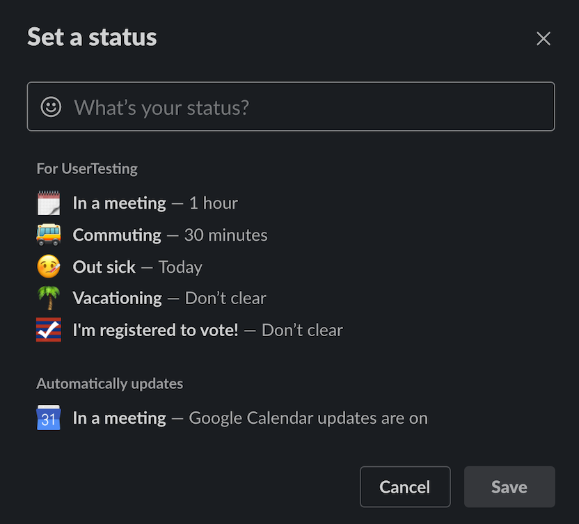 I'm registered to vote Slack status