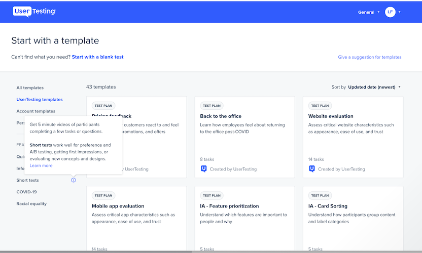 short test template gallery