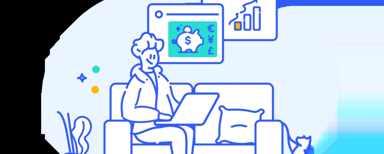 Illustration of person sitting on couch with laptop