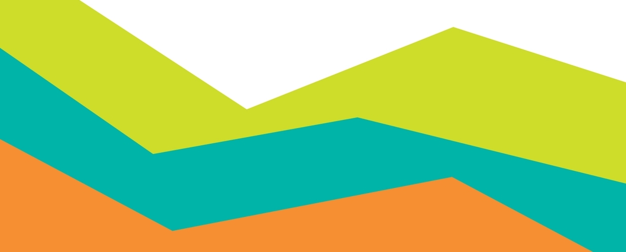 Illustration of 4 waves of color lime, teal, orange, and magenta against a white background