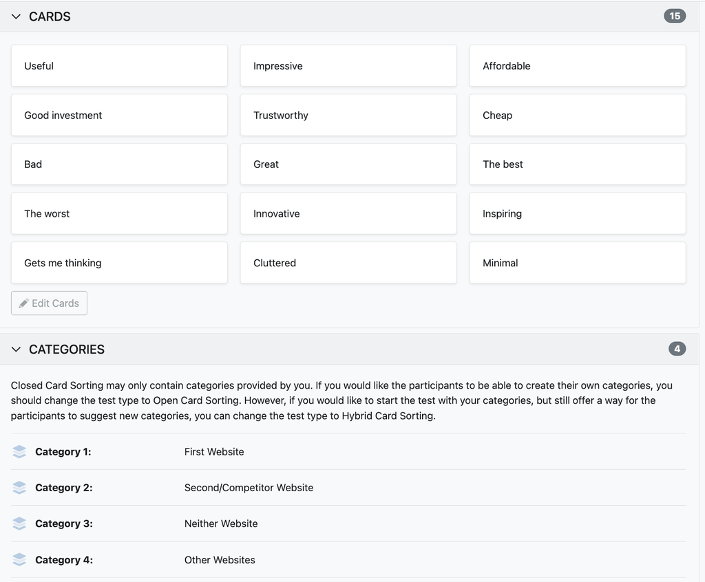 Cards and categories