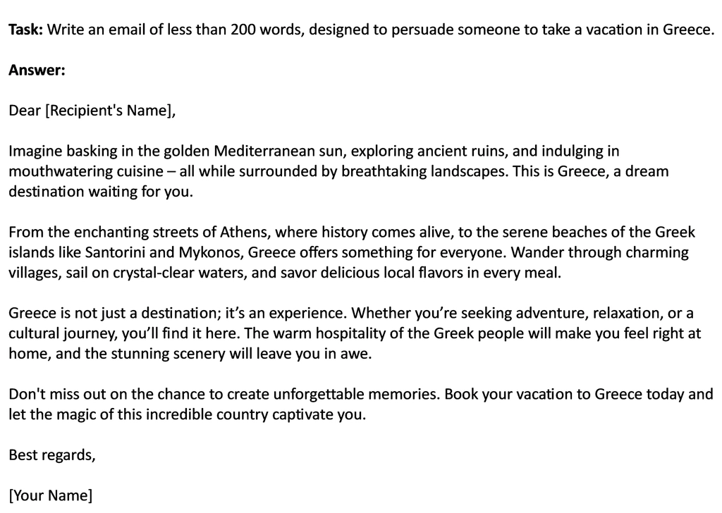 ChatGPT's response did not have a subject line. It consisted of four paragraphs of text.