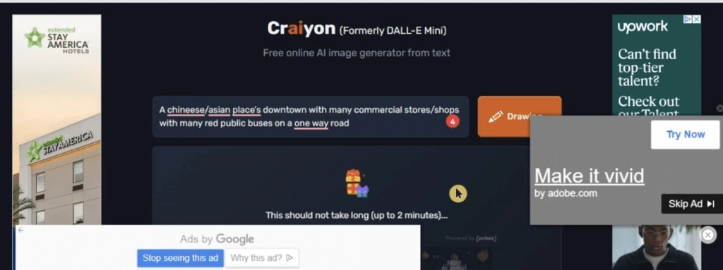 Craiyon advertisements on page