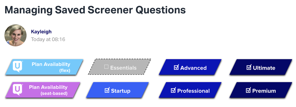 Visual representation of managing screener questions