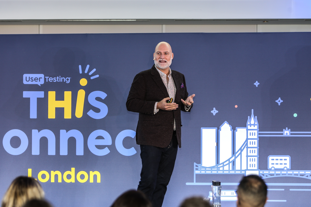 Photo of Johann Wrede presenting at UserTesting THiS London