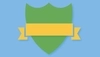 Illustration of a simple green shield with a yellow banner