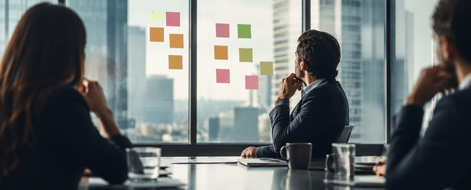 executives looking at post its