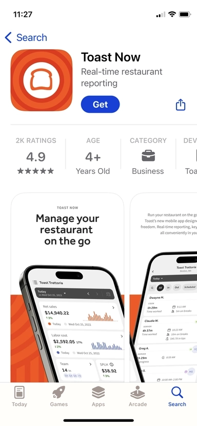 Screenshot of the Toast Now app that was developed as part of their pulling-the-thread methodology in addressing some complex design problems related to their customers experience with their products