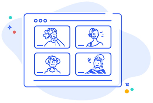 illustrated characters on a video call