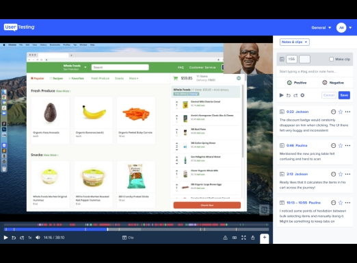 video screen share of user testing