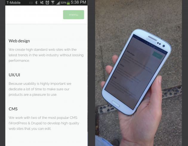 low contrast comparison site: screenshot vs. outdoors