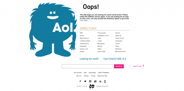 AOL 404 error page