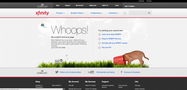 Comcast 404 error page
