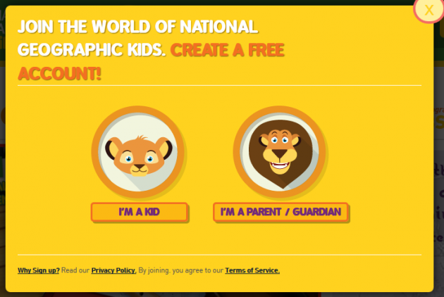 National Geographic sign-up page