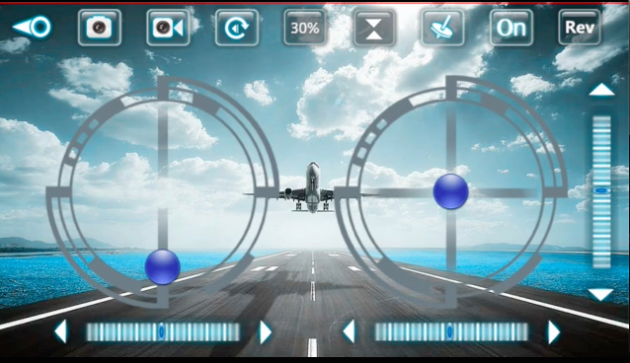 Drone app screenshot: touch screen controls