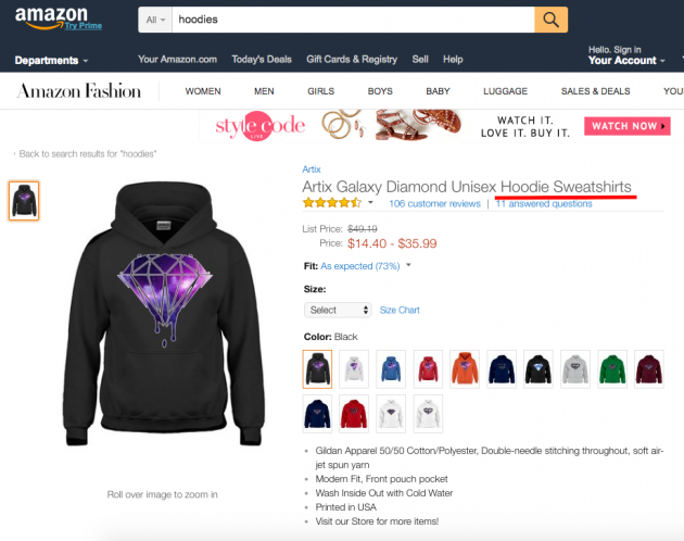 Hoodie product page