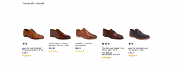 Nordstrom "People Also Viewed" shoe selection